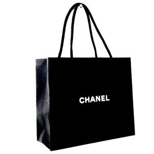 CHANEL Black & White Paper Gift Shopping Bag, Luxury Sized 8.75x7.5x3.5-inch